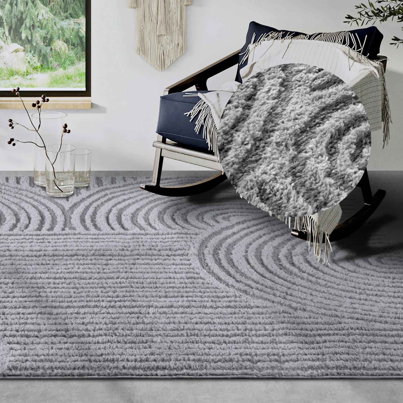 ELLE DECORATION Designteppich Chappe Hellgrau Hochflor Shaggy