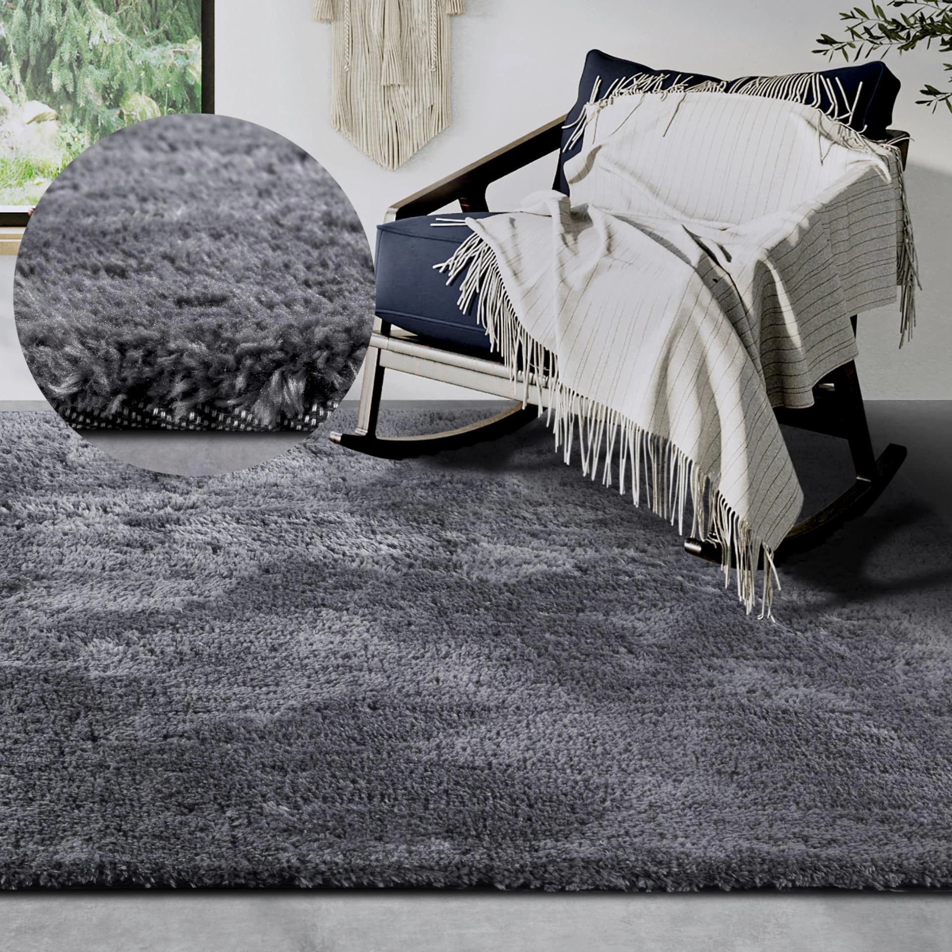 Hanse Home Hochflor-Teppich Olaf Grau Modern