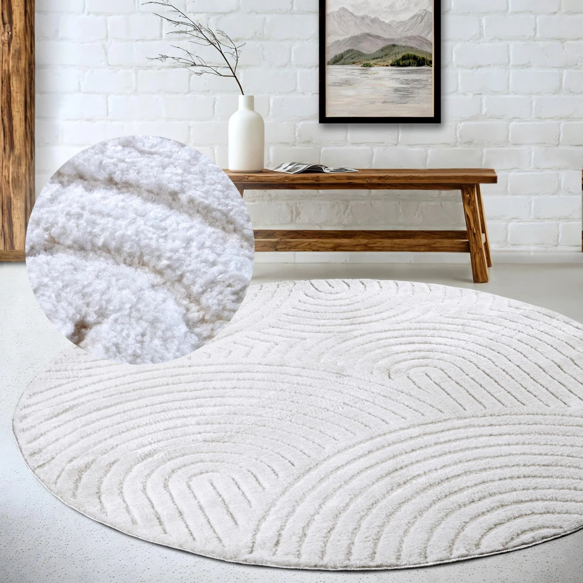ELLE DECORATION Cosy Panglao Teppich Weiß Hoch-Tief-Struktur