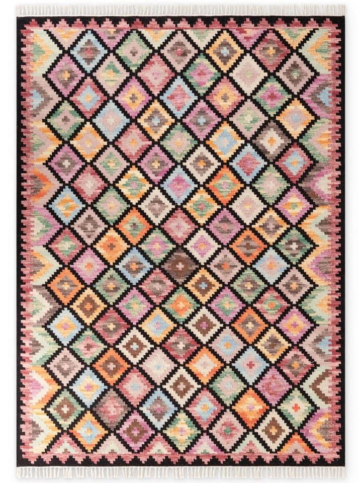 HANSE HOME Kelim Zara Teppich Schwarz Orientalisch Handgewebt