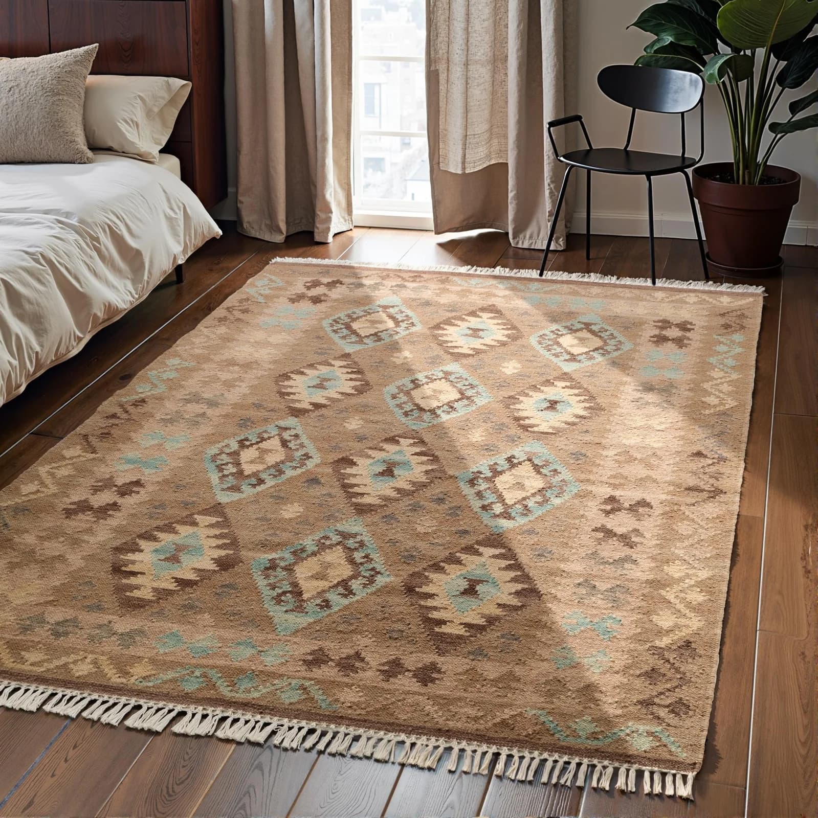 Hanse Home Kelim Dune Teppich Beige Hellblau Wolle Baumwolle