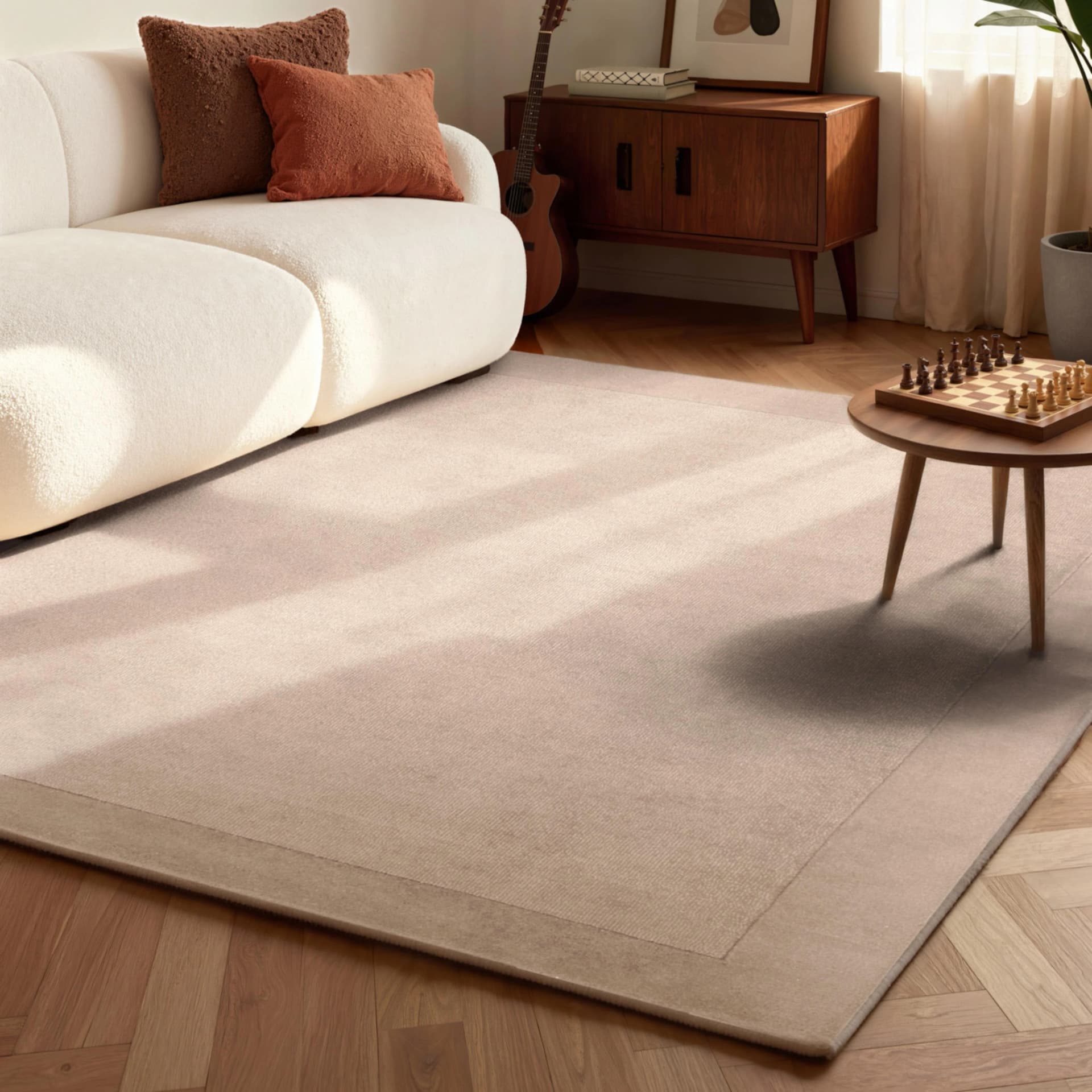 Villeroy & Boch Wollteppich Kari Natur Beige Bordüre Handgewebt