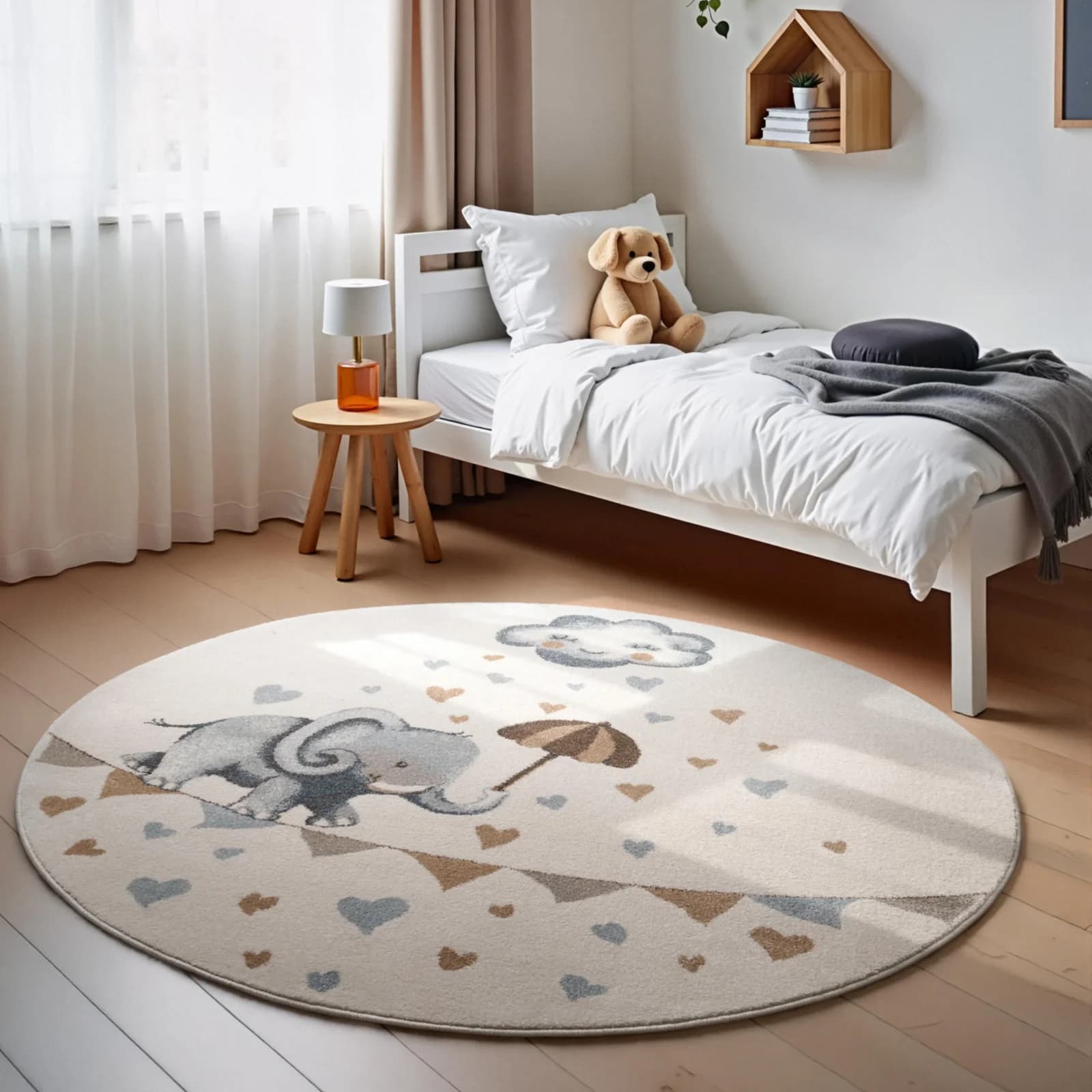 Villeroy & Boch Kinderteppich Walk like an Elephant Rainy, rund, 9 mm, Spielteppich weich, Kinderzimmer, Boho Kids Spielunterlage, Tieremotiv