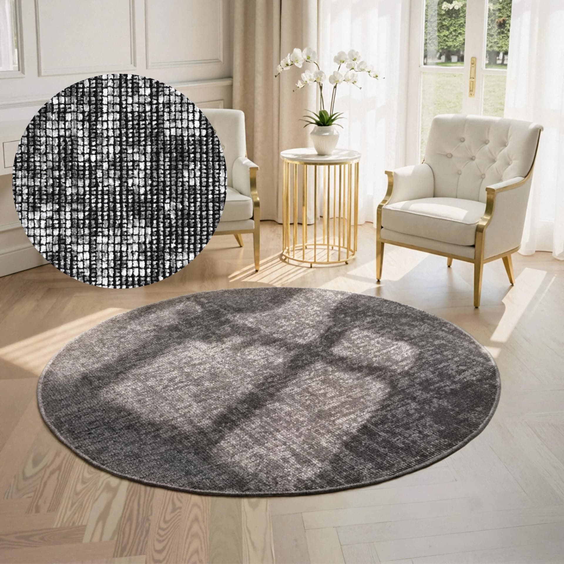ELLE DECORATION Prisma Teppich Silber Grau Glanz-Effekt Karo Design