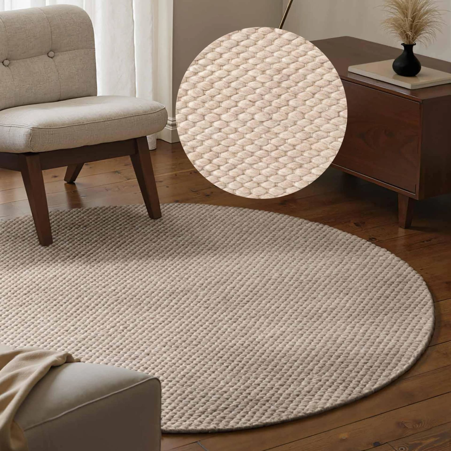 Wollteppich ELLE DECORATION "Beans" Perlenstruktur 160cm Wolle
