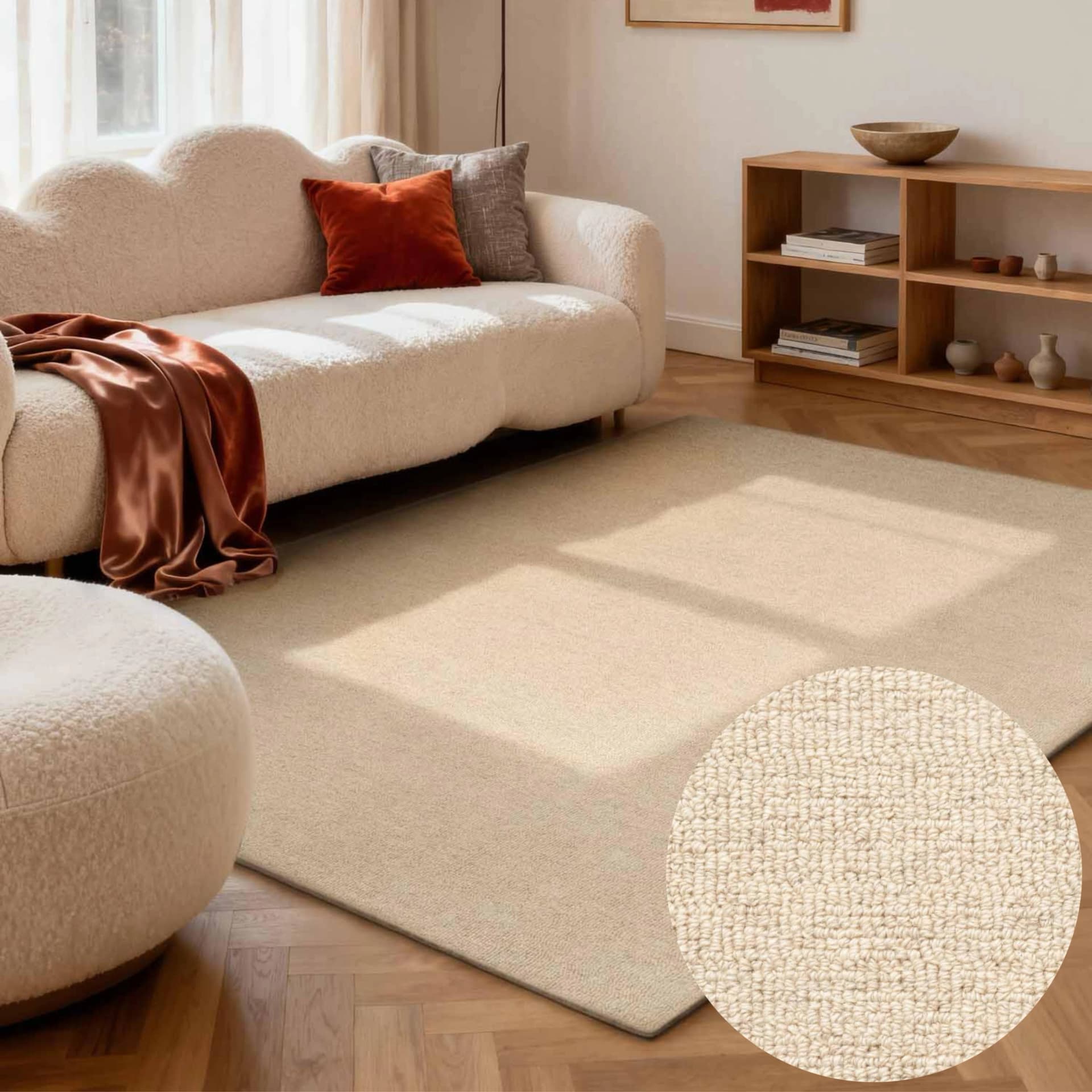 Wollteppich ELLE DECORATION Knots Hellbeige Handgetuftet