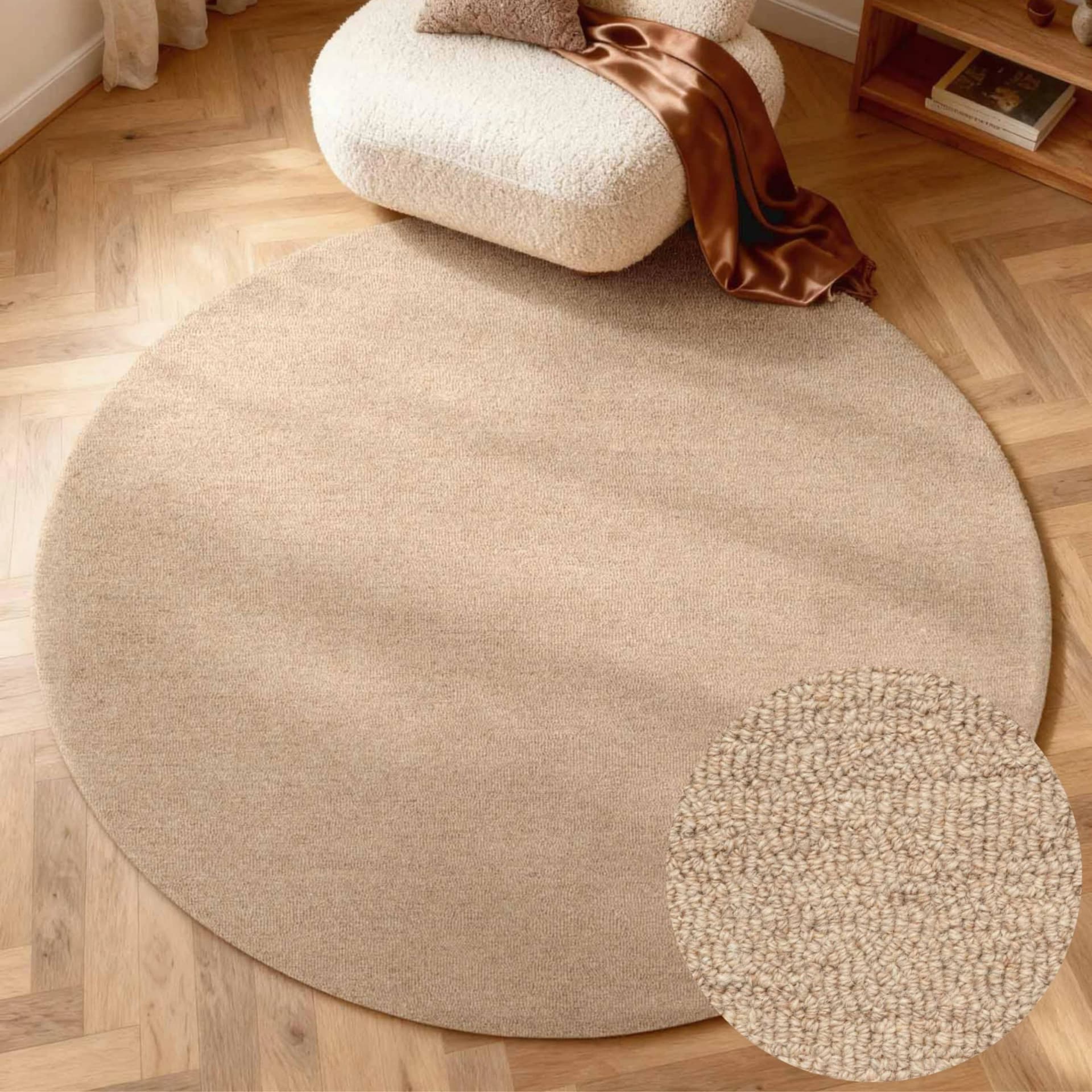 ELLE DECORATION Wollteppich Knots Beige Handgetuftet