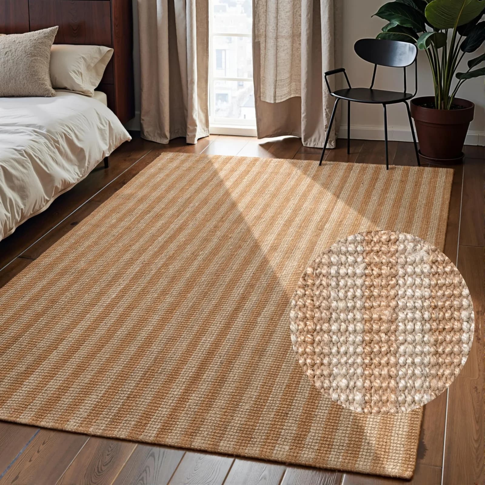 Elle Decoration Juteteppich Amber Natur Elfenbein Gold Streifenmuster