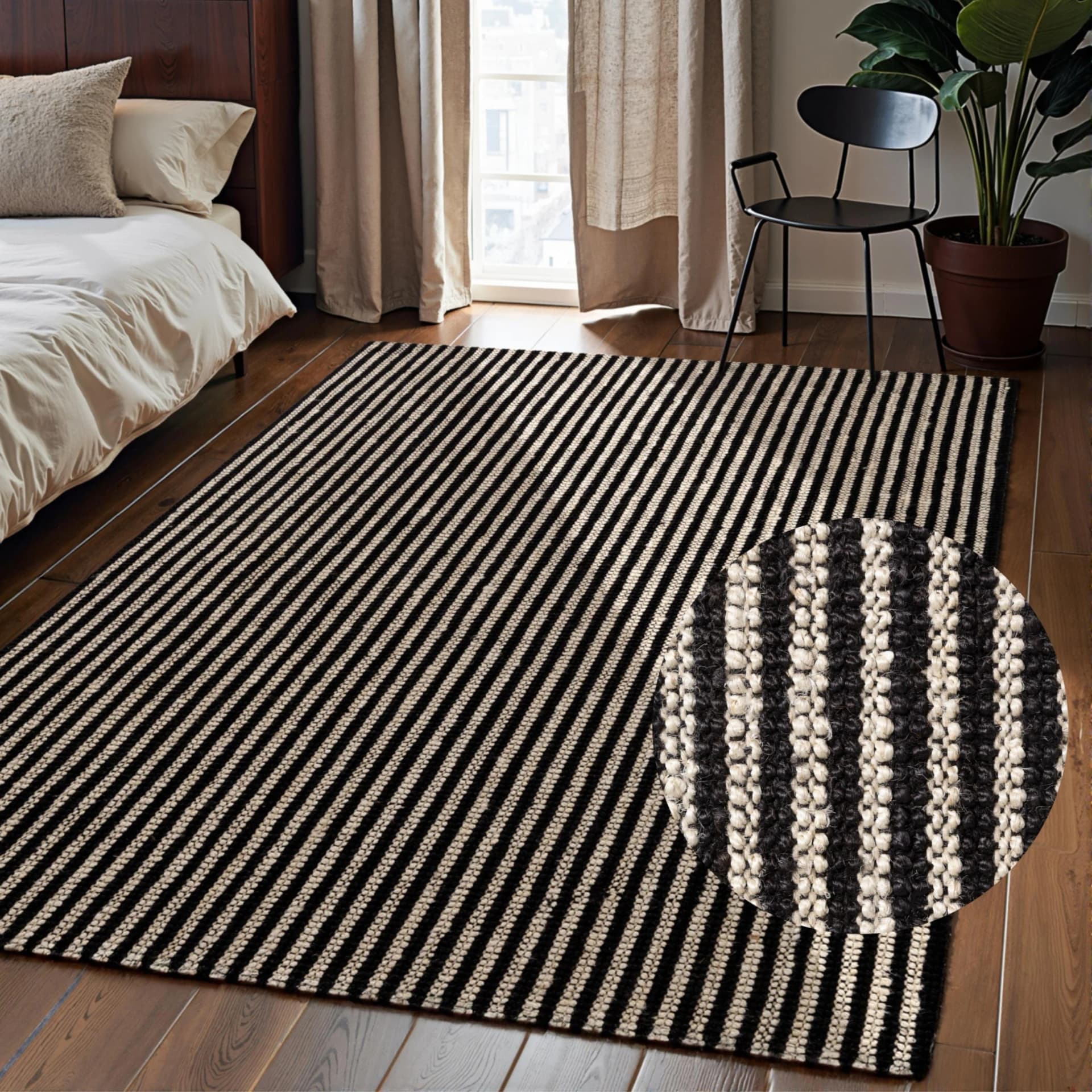 ELLE DECORATION Juteteppich Ebony Streifen-Design