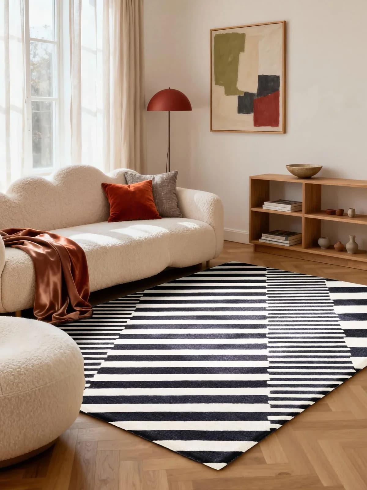 Wollteppich ELLE DECORATION Flux Schwarz Weiß Handgewebt