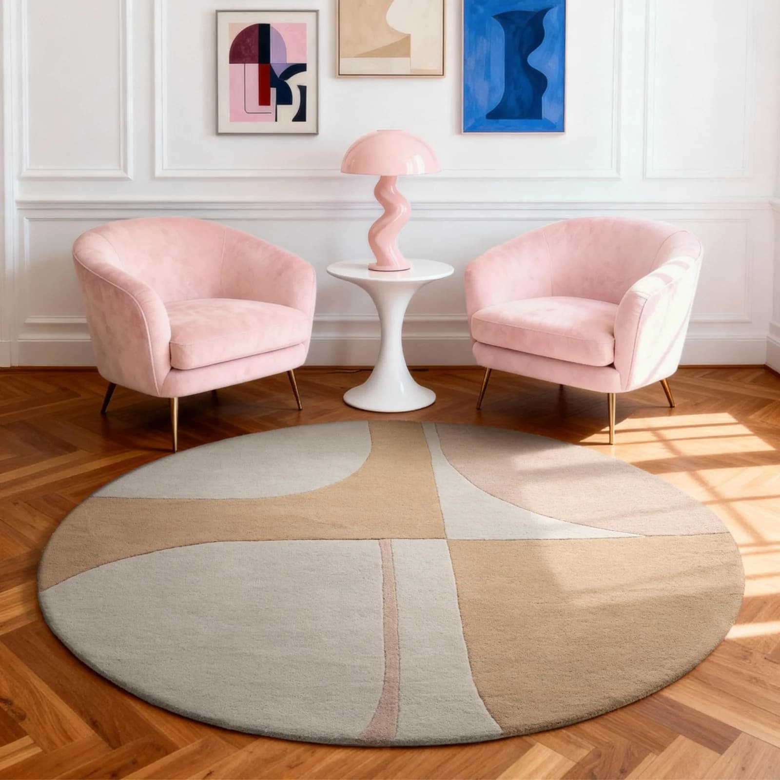 Ted Baker Wollteppich Windmill Rund Bunt Retro