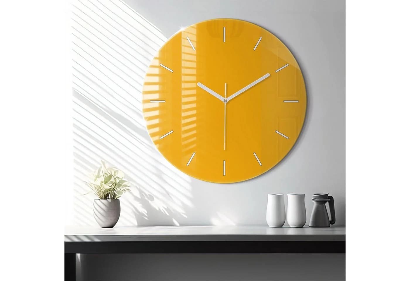 Tulup Moderne Glaswanduhr 60cm Gehärtetes Glas Gelb/Orange