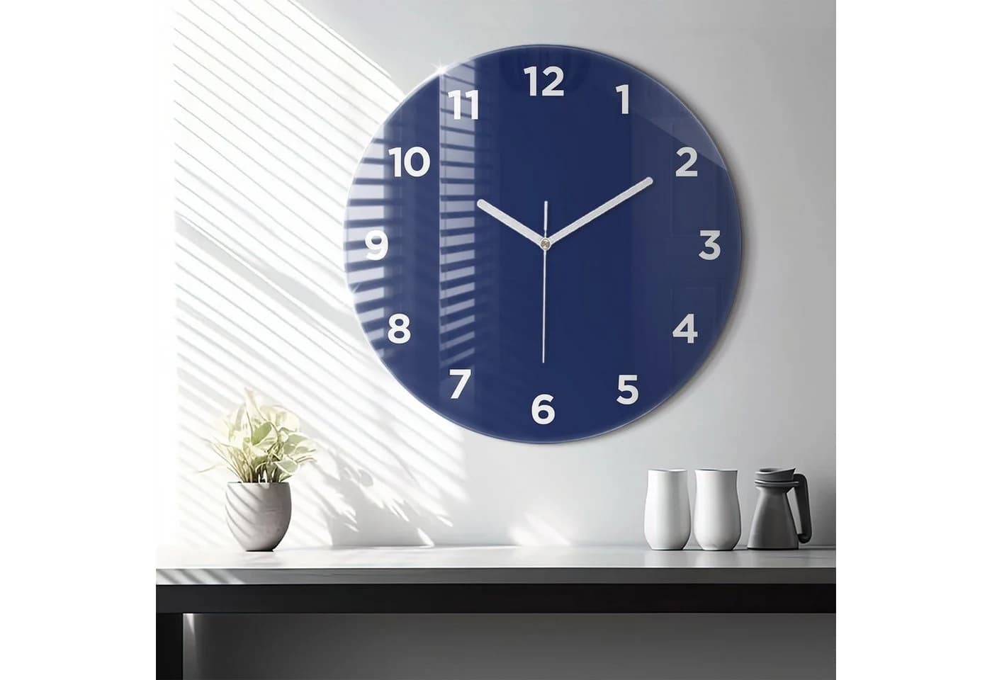 Tulup Wanduhr Modernistisch Rund 60cm Glas Marineblau