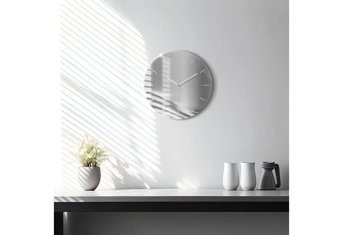 Tulup Wanduhr Rund Glas Silber Modern Abstrakt