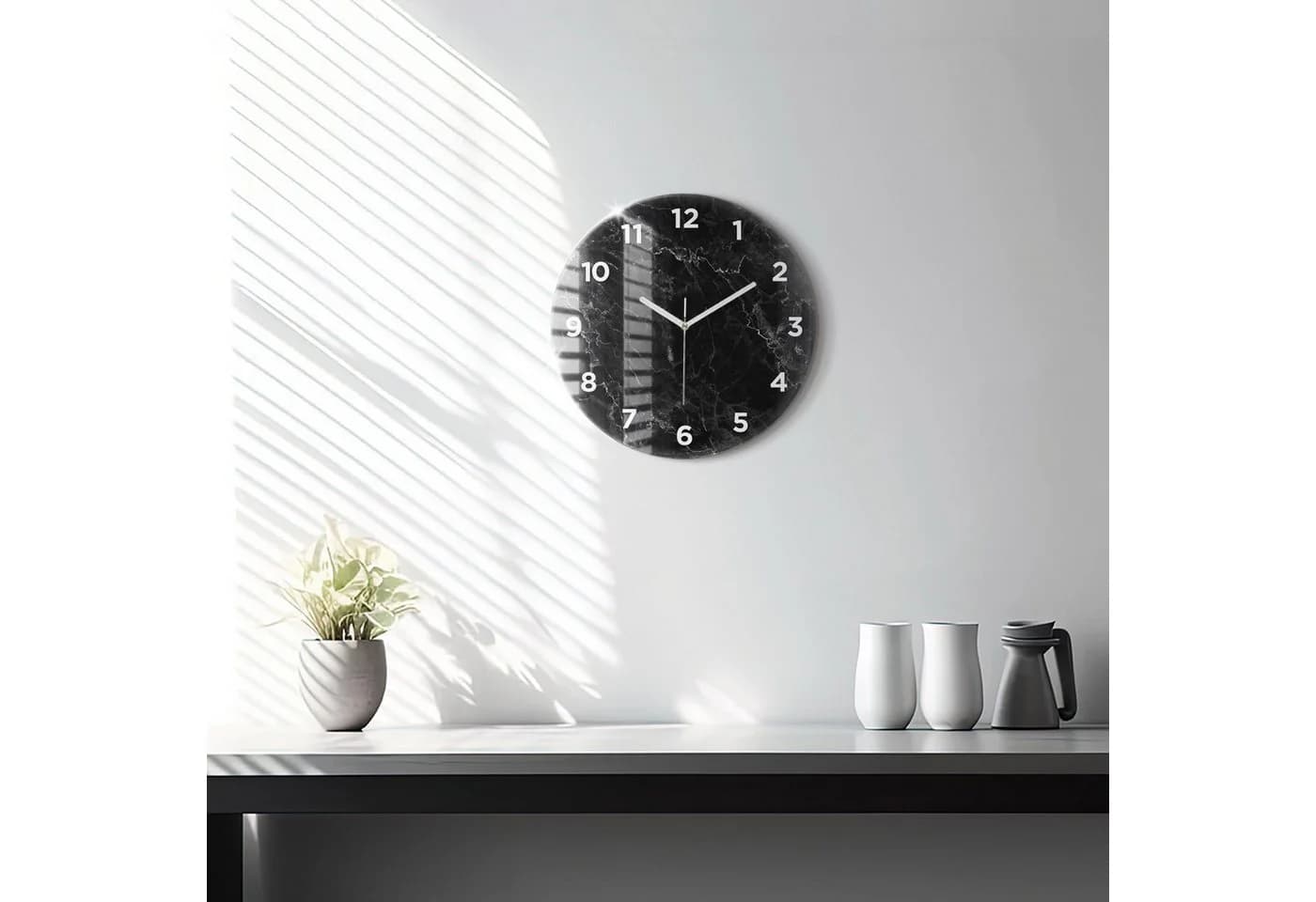 Tulup Wanduhr Glas Dunkel Marmor Runde Deko