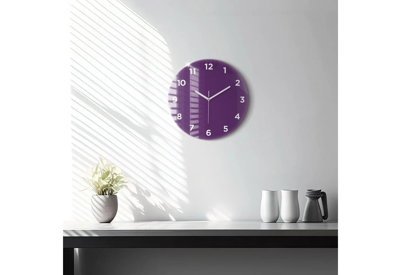 Tulup Moderne Glaswanduhr 30cm Gehärtetes Glas Lila