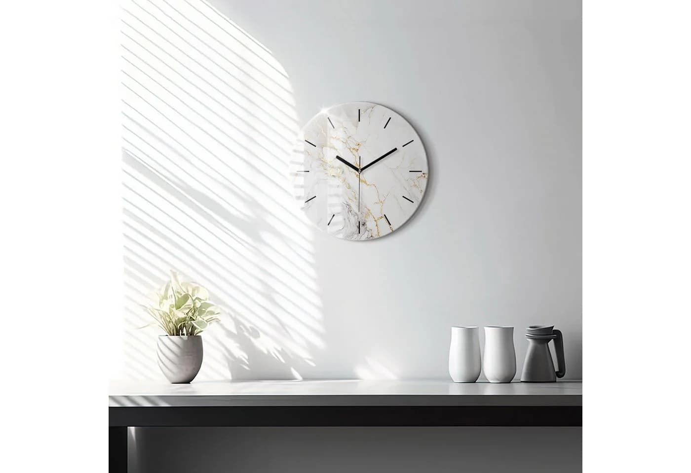 Tulup Wanduhr Runde Glasuhr Marmoruhr aus Gehärtetem Glas