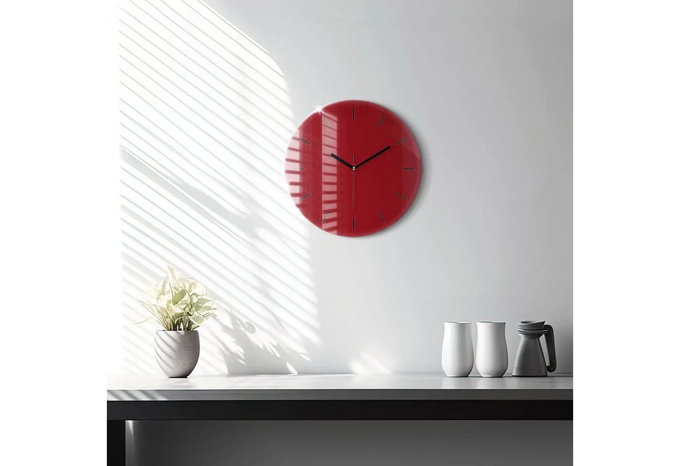 Tulup Moderne Glaswanduhr 30 cm Rot Gehärtetes Glas