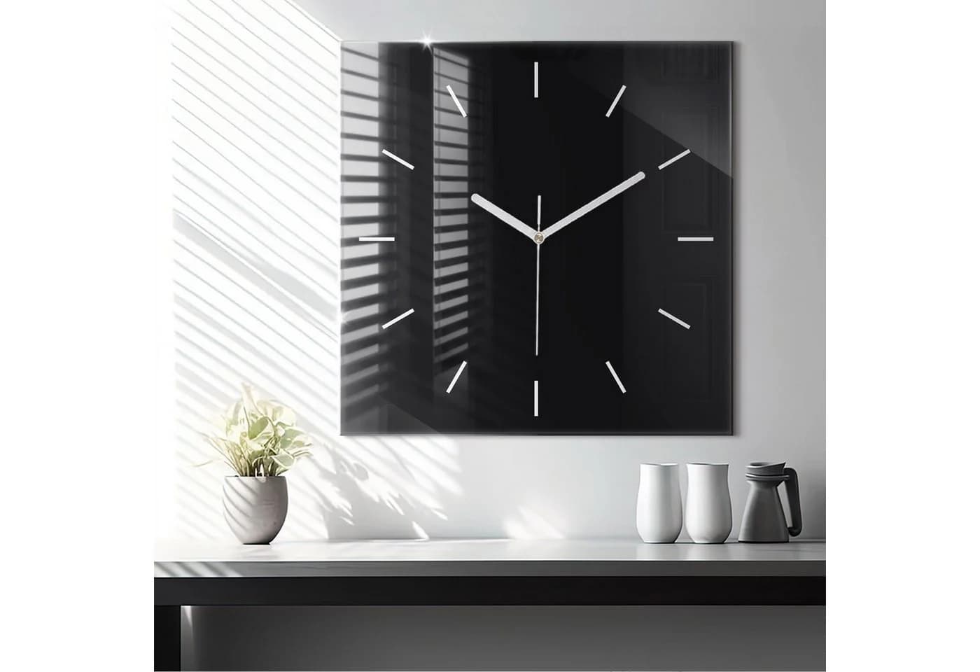 Tulup Modernistische Glaswanduhr Schwarz 60x60cm