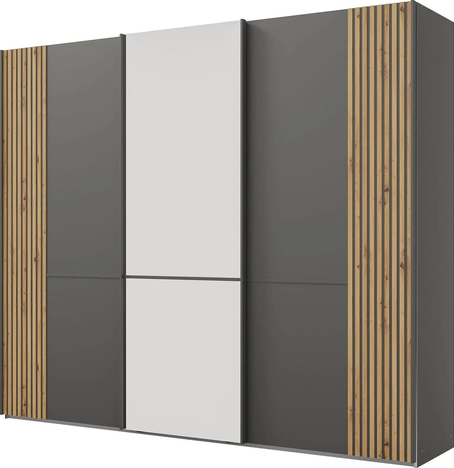 Schwebetürenschrank Isabelle Grau 3-tlg. mit Spiegeltür
