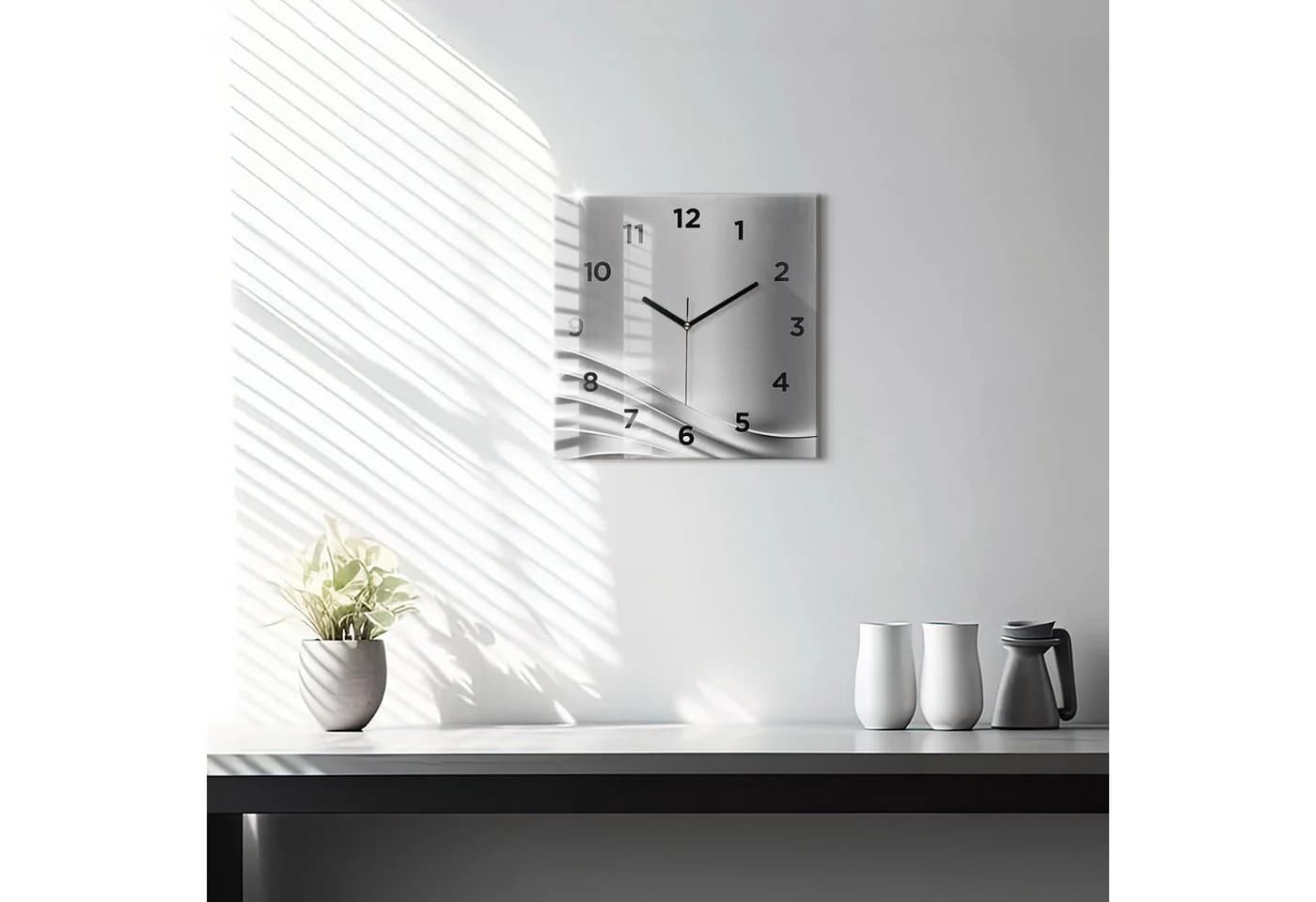 Tulup Wanduhr Glasuhr Silberne Abstraktion Rechteckig