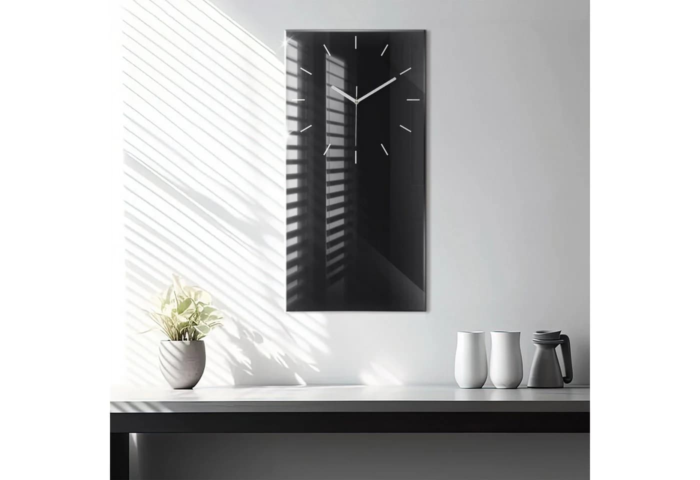 Tulup Wanduhr Glas Rechteckig Schwarz 30x60 cm