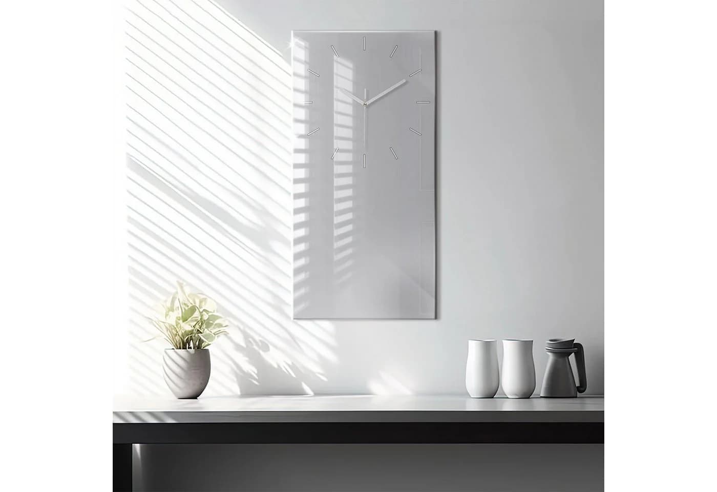 Tulup Rechteckige Wanduhr 30x60 cm aus Gehärtetem Glas Grau