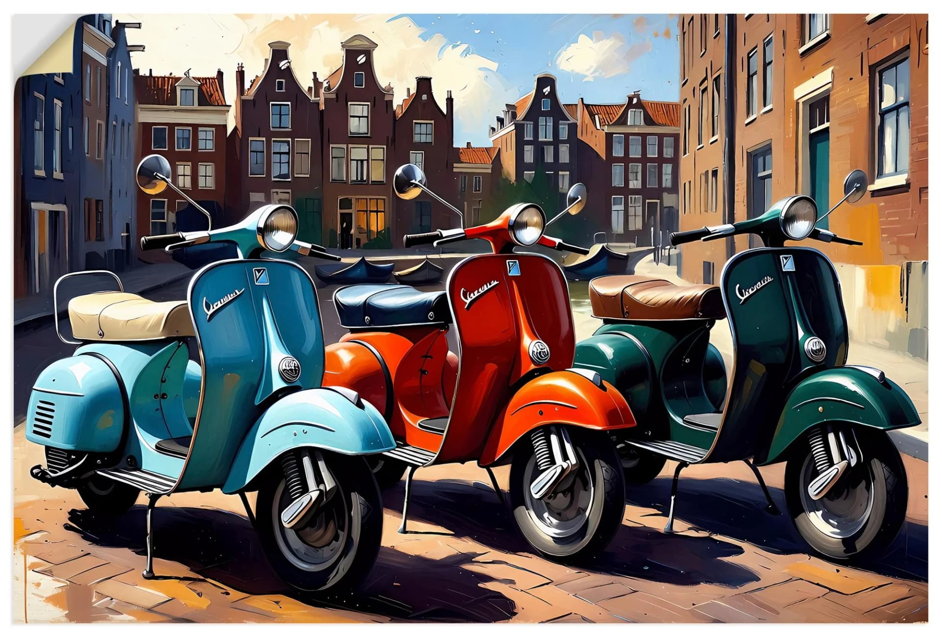 Artland Wandaufkleber „Mit dem Motorroller nach Amsterdam“ Farbig
