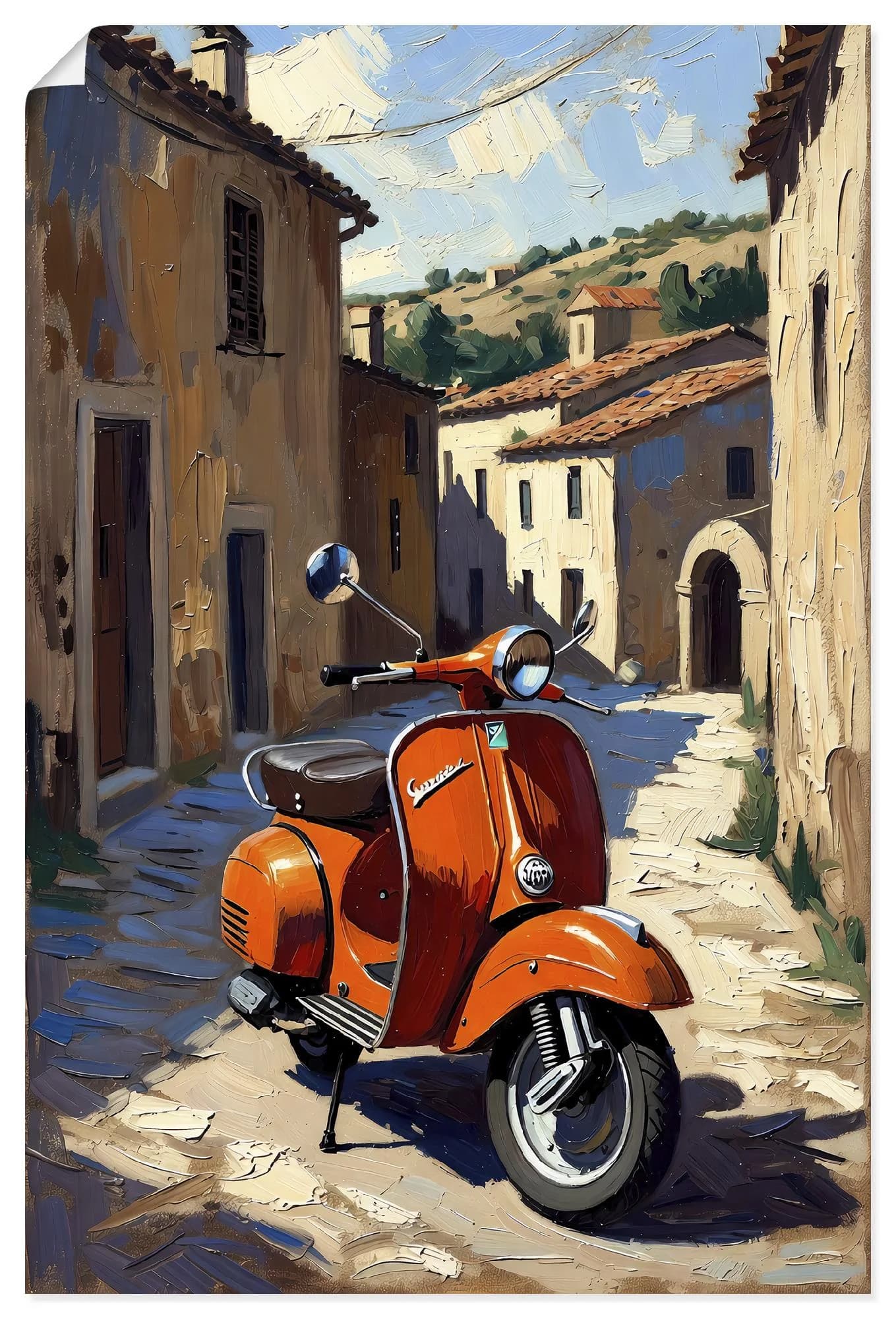 ARTLAND Wandbild Roter Motorroller im Süden von Italien