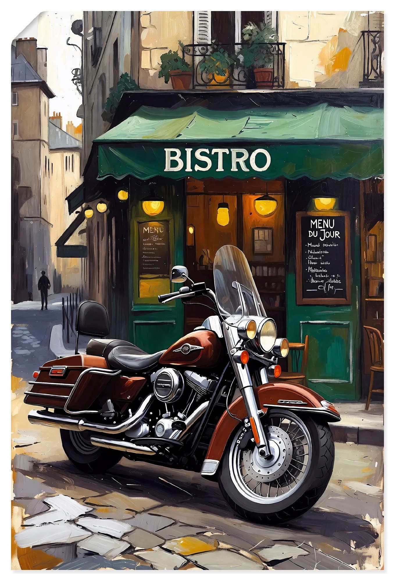 ARTLAND Wandbild Harley vor Bistro Jean-Louis Glineur Farbig