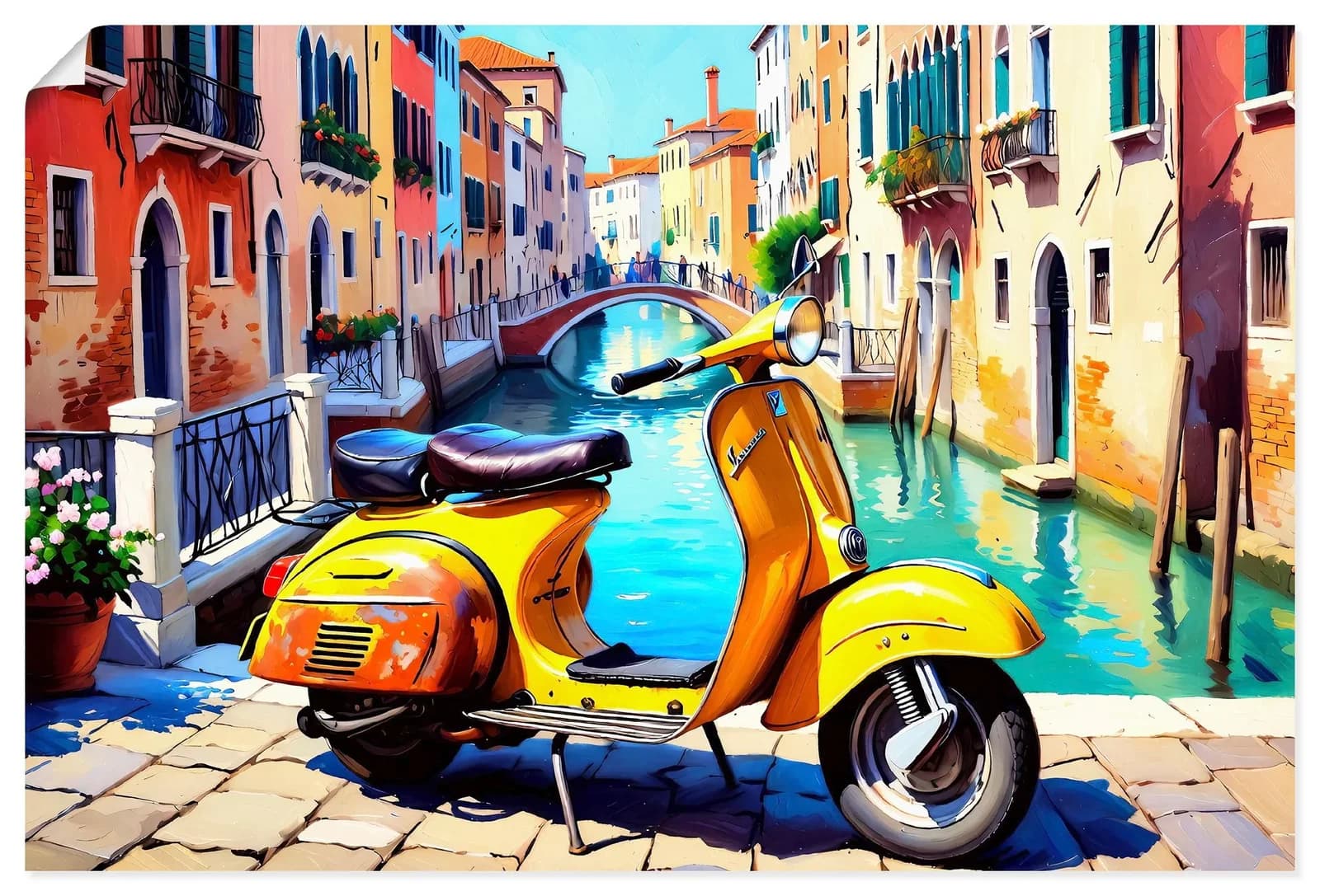 ARTLAND Wandbild "Reise nach Venedig mit dem Motorroller" gelb Kunstdruck