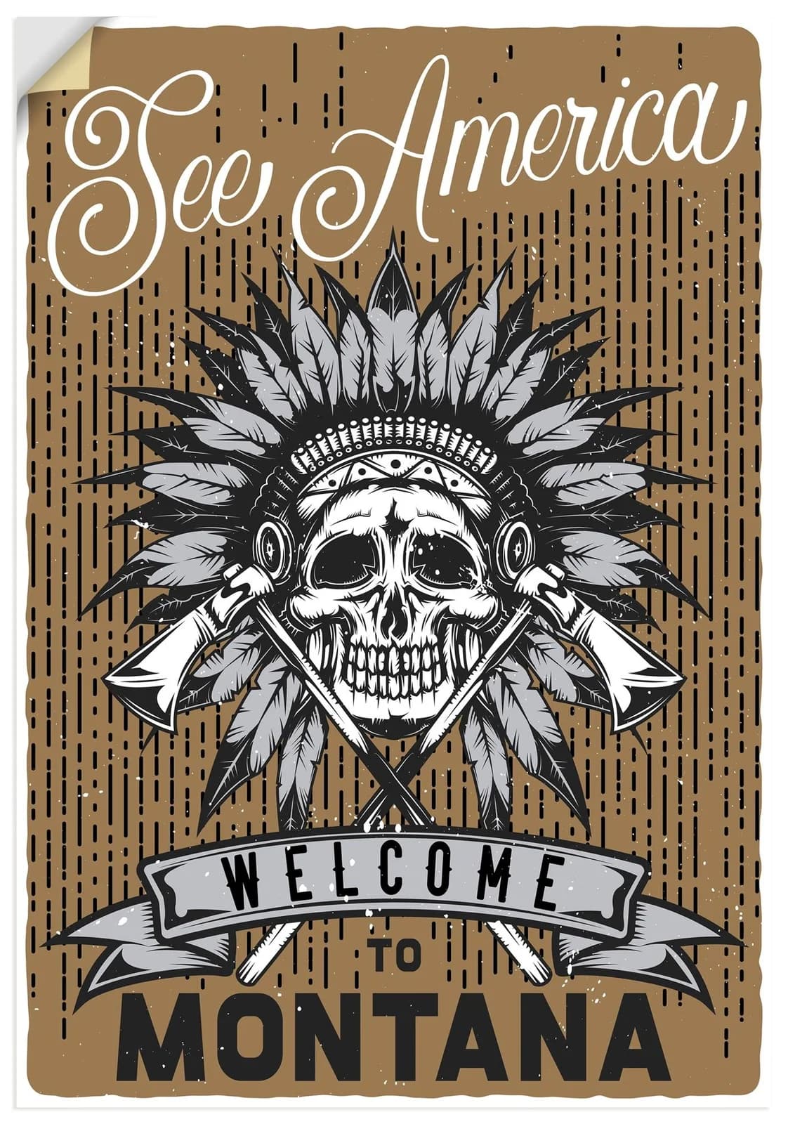 ARTLAND Wandaufkleber Totenkopf Montana Braun 50x70cm