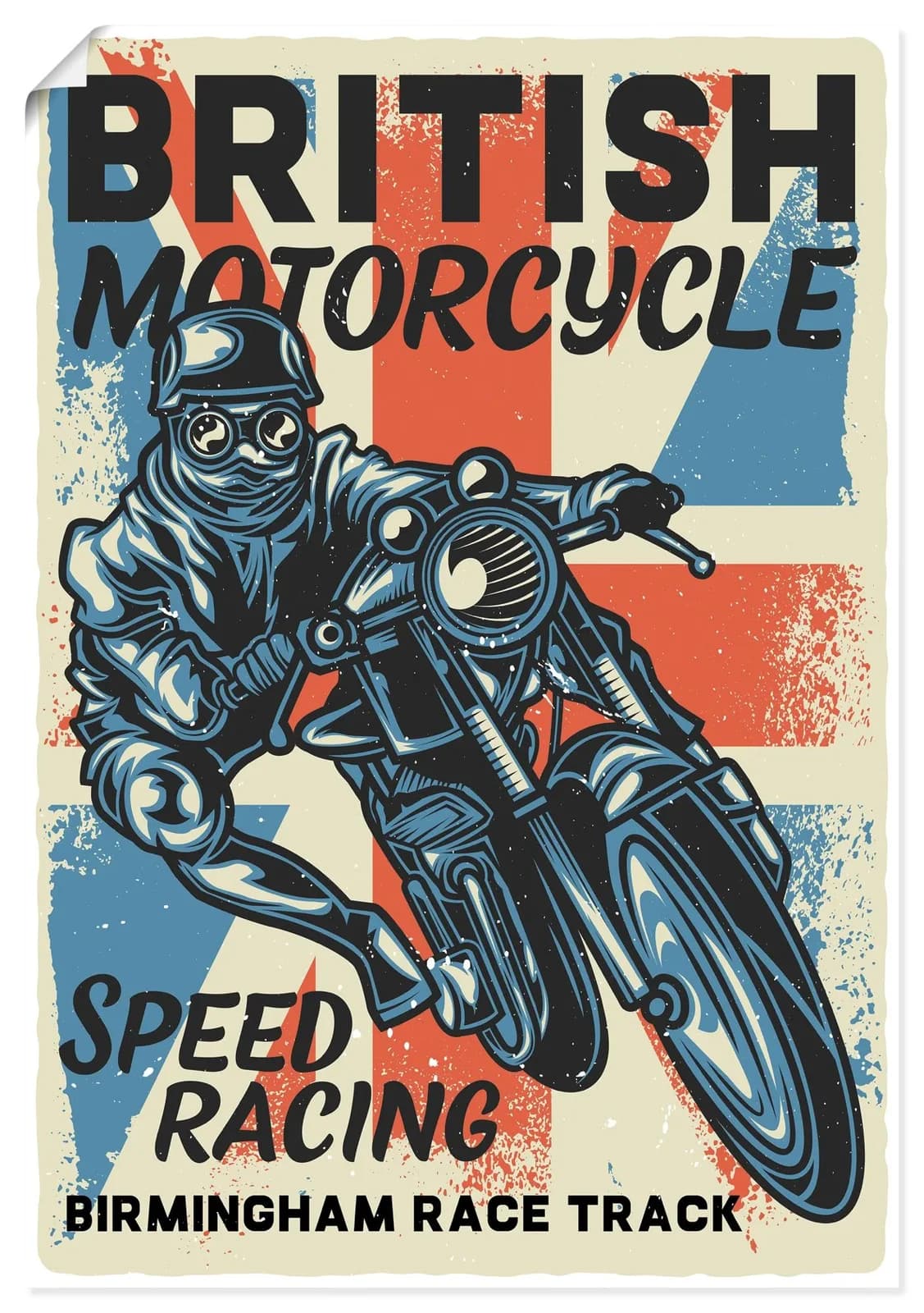 Artland Wandbild Motorrad Birmingham Blau Kunstdruck