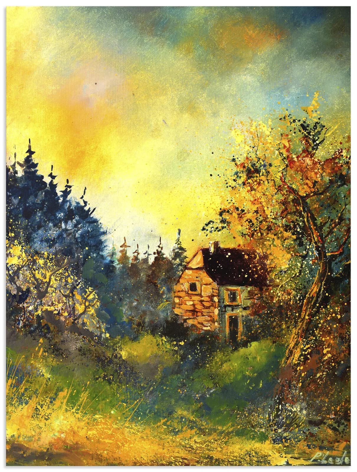 ARTLAND Wandbild "Remote house" Grün Alu Dibond 60x80 cm