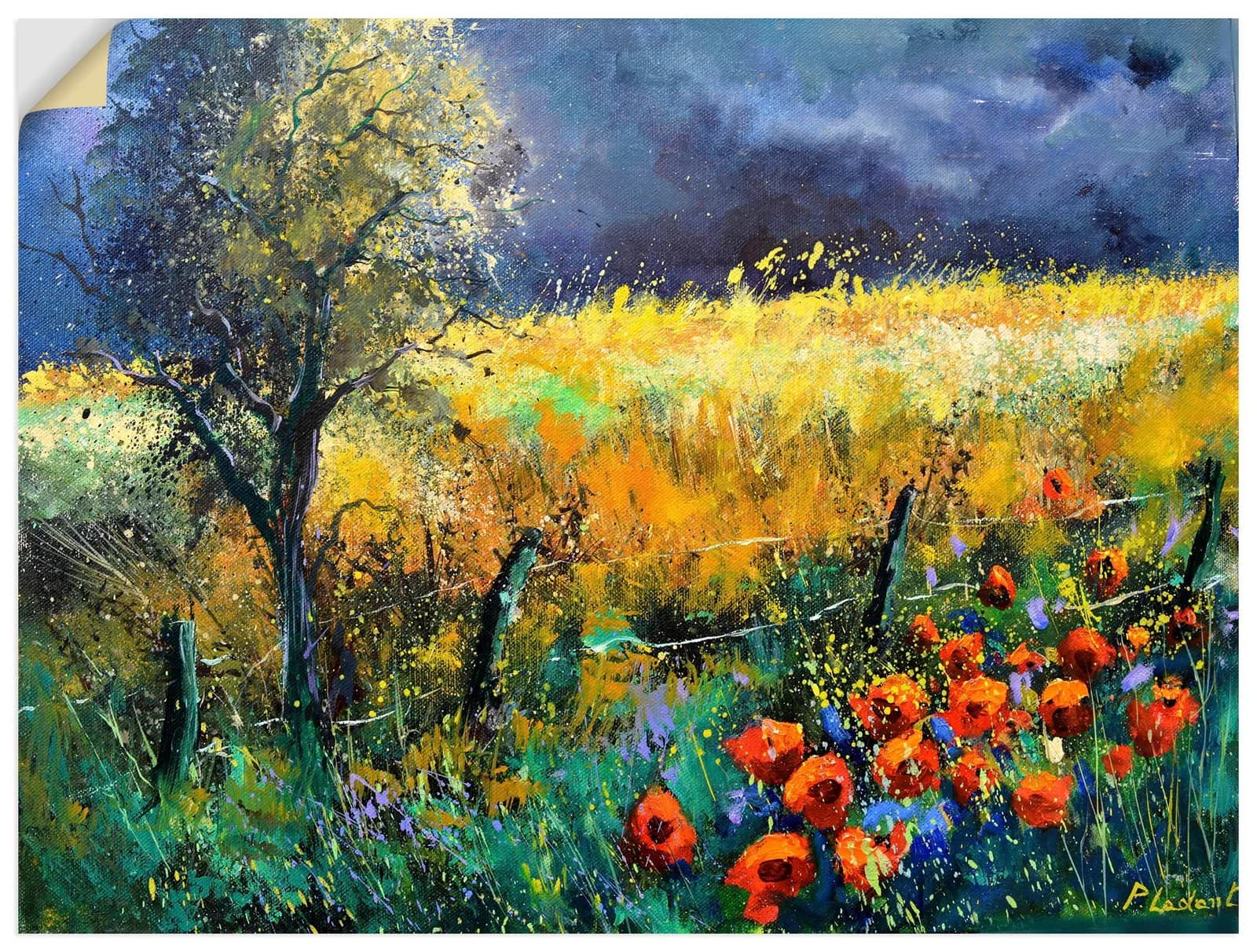 ARTLAND Wandaufkleber Red Poppies Gelb 60x45 cm