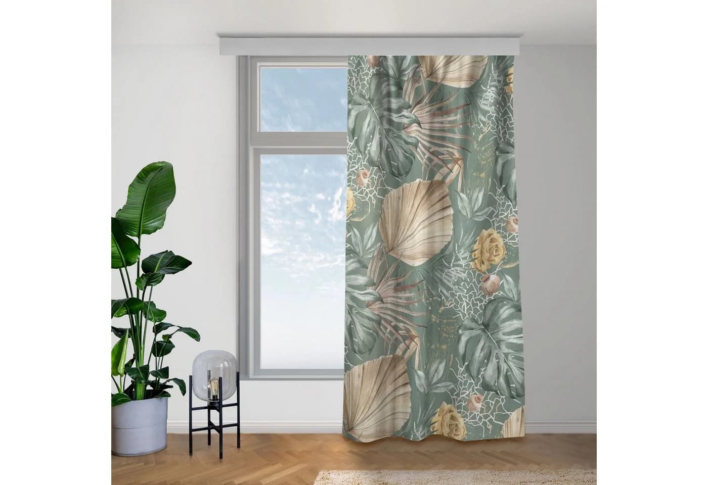 Bilderdepot24 Vorhang Samt Grün Aquarell Blumen Modern