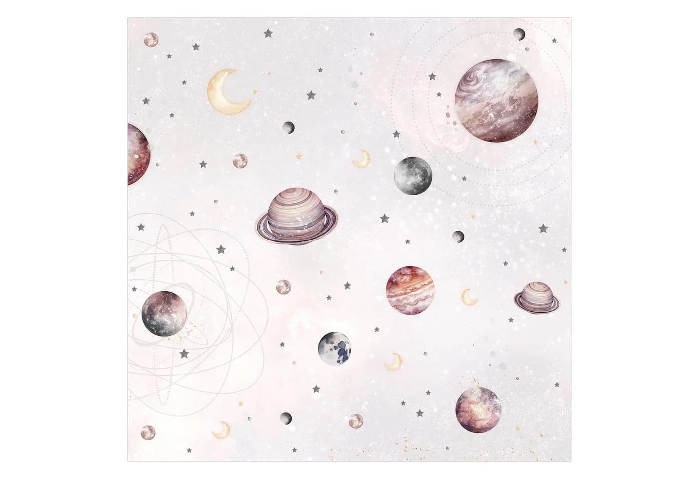 Bilderdepot24 Kindertapete Planeten Mond Sterne Aquarell Vlies