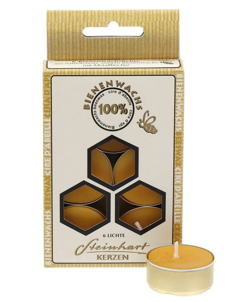 Steinhart Kerzen Teelicht 100% Bienenwachs Aluhülle 6er-Pack