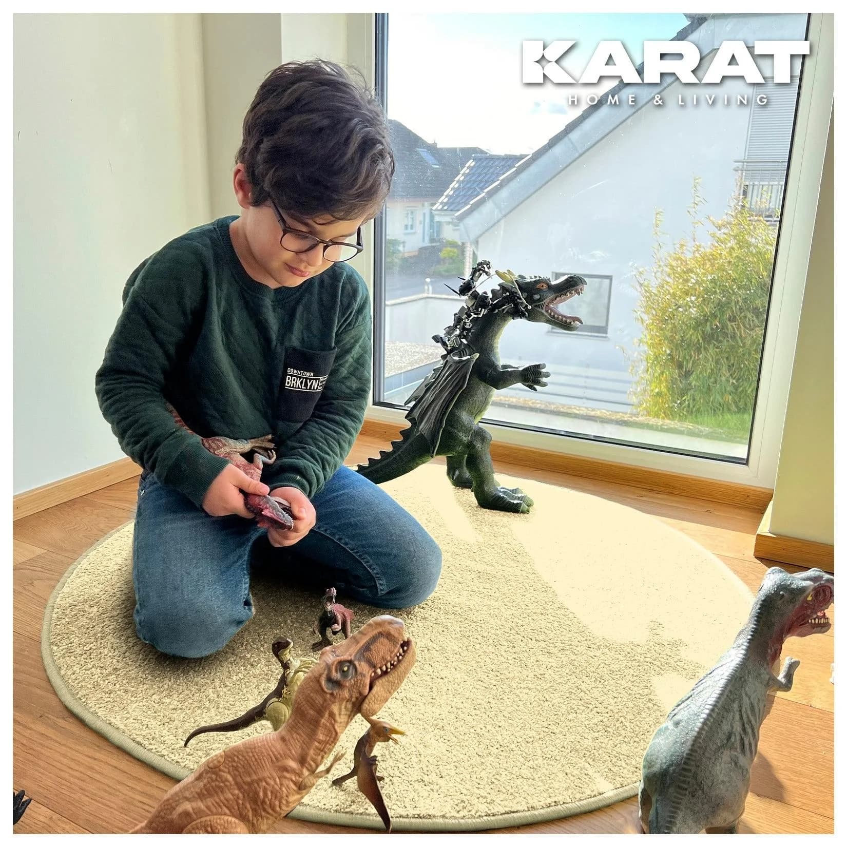 Karat homeliving Kinderteppich Crocodile Rund Creme