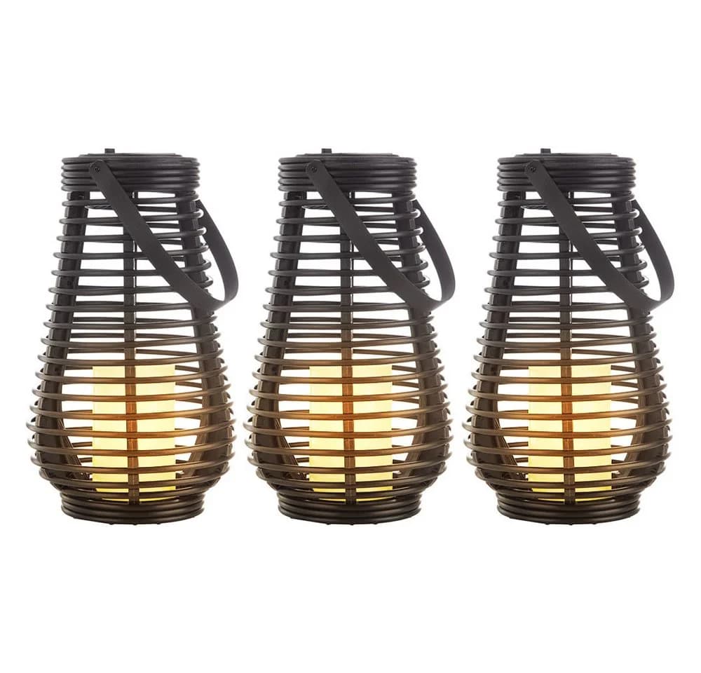 NOWA LED Solarleuchte 3er Set mit Flammen-Effekt Schwarz