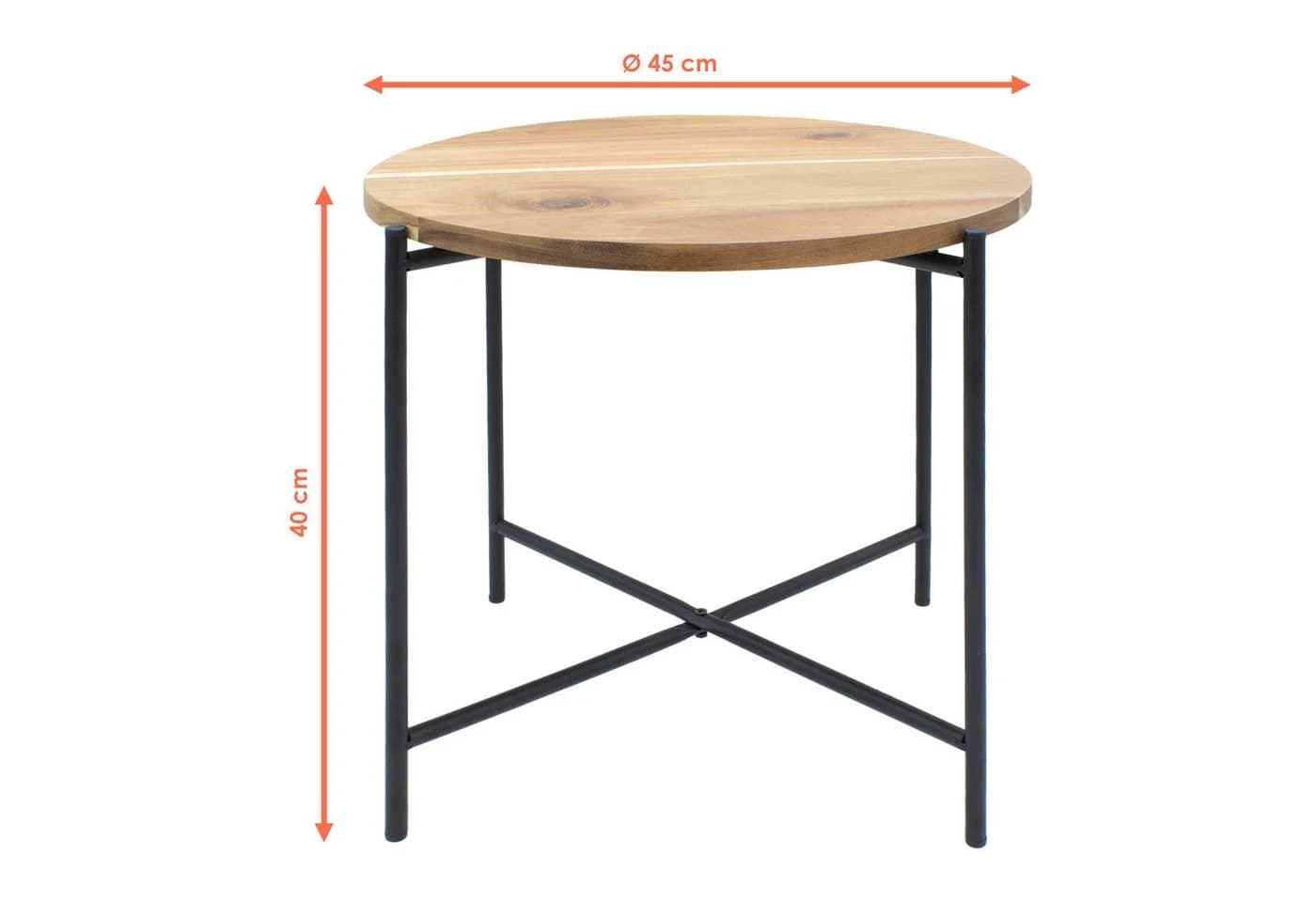 Spetebo Beistelltisch mit Akazien Tischplatte Couchtisch 1-St. Holz Platte Metall Gestell Tischplatte abnehmbar