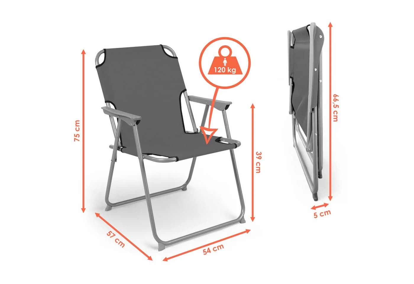 Spetebo Campingstuhl 2er Set Grau Metall Klappstuhl 120kg