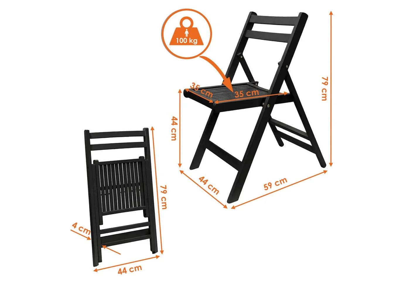 Spetebo Klappstuhl Schwarz Massivholz