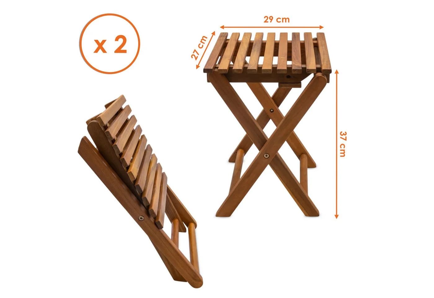 Spetebo Akazien Klapphocker 2er Set natur geölt