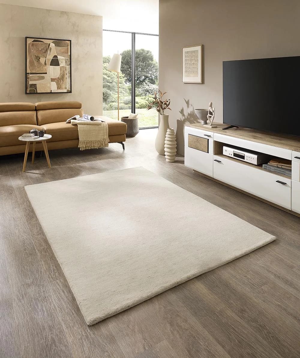 THEKO Wollteppich Fjell Uni Beige Handgeknüpft