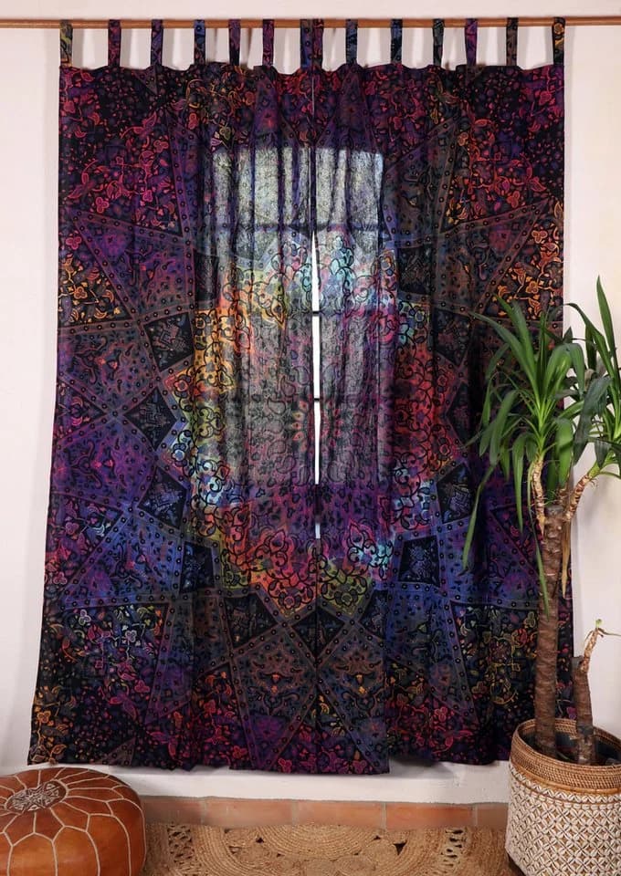 Guru-Shop Boho Vorhang Mandala Motiv Baumwolle Schlaufen