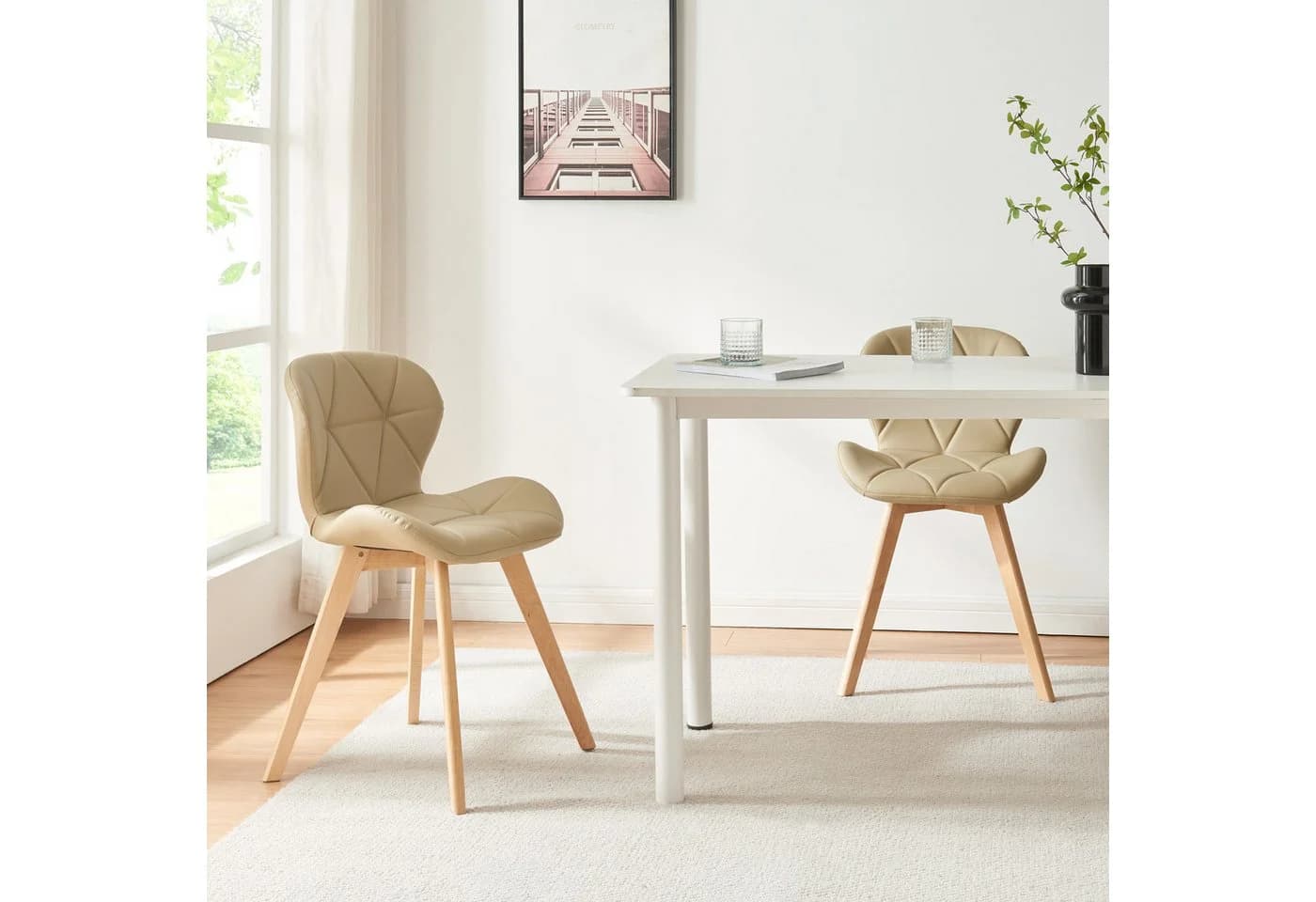 en.casa Esszimmerstuhl 6er Set Beige Kunstleder Buche