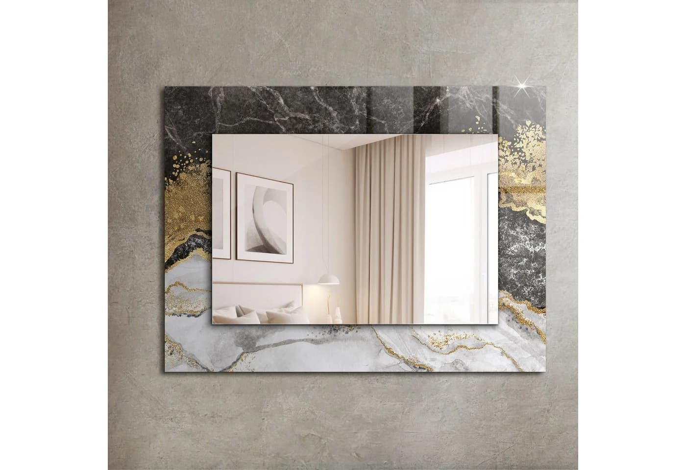 Tulup Dekospiegel Modern mit Marmorgrafik Glasrahmen