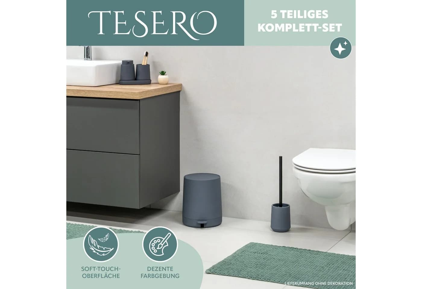 eluno Badaccessoire-Set TESERO 5tlg. Soft-Touch Grau