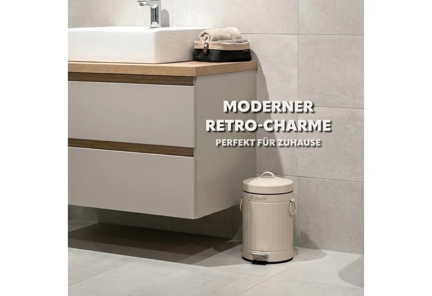 eluno Kosmetikeimer VINTAGE Treteimer 3 Liter Metall Beige